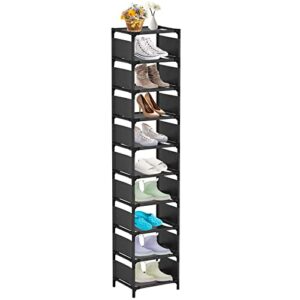 urmsun 10 tiers vertical shoe rack, tall narrow shoe shelf space saving shoe organizer for entryway door small space single pairs sturdy shoe shelf storage organizer (10 tiers)