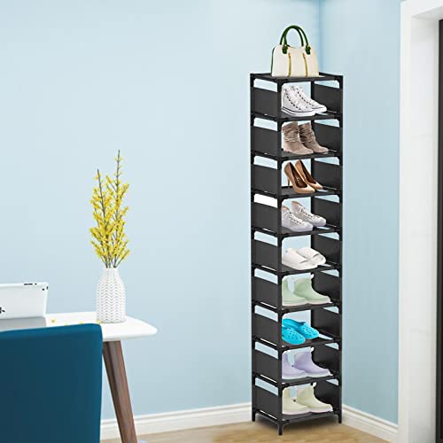 UrMsun 10 Tiers Vertical Shoe Rack, Tall Narrow Shoe Shelf Space Saving Shoe Organizer for Entryway Door Small Space Single Pairs Sturdy Shoe Shelf Storage Organizer (10 Tiers)