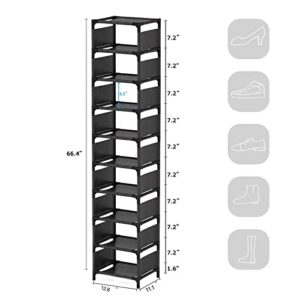 UrMsun 10 Tiers Vertical Shoe Rack, Tall Narrow Shoe Shelf Space Saving Shoe Organizer for Entryway Door Small Space Single Pairs Sturdy Shoe Shelf Storage Organizer (10 Tiers)