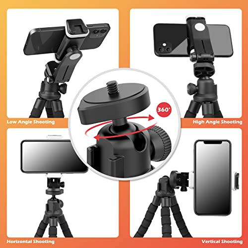 Aureday Cell Phone Tripod, Flexible Mini Tripod with Remote and Cold Shoe, Small Tripod Stand for Video Recording, Vlogging, Compatible with Microphones,Cellphone,Camera,Gopro