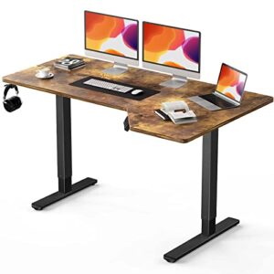 totnz standing desk adjustable height, electric standing desk with starage bag, stand up desk for home office computer desk memory preset with headphone hook (55x34 inch, rustic)