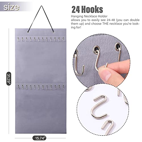 RLRICH Hanging Necklace Holder, Wall Mounted Necklace Hanger with 24 Hooks, Jewelry Organizer for Holding Necklaces, Bracelets, Chains (Gray)
