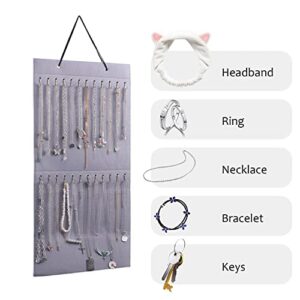 RLRICH Hanging Necklace Holder, Wall Mounted Necklace Hanger with 24 Hooks, Jewelry Organizer for Holding Necklaces, Bracelets, Chains (Gray)