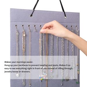 RLRICH Hanging Necklace Holder, Wall Mounted Necklace Hanger with 24 Hooks, Jewelry Organizer for Holding Necklaces, Bracelets, Chains (Gray)