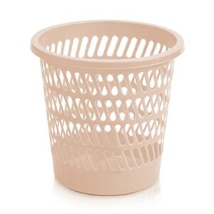 3 pcs plastic mesh waste basket,4 gallon round garbage trash can light wastebasket for office home bedroom bathroom kitchen dorm room (khaki)