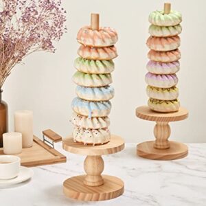 willowdale farmhouse donut stand holder doughnut bagel display rustic wood stacker tower for bridal showers,wedding birthday parties, party decorations supplies dessert table-2 pcs