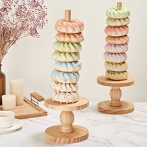 WILLOWDALE Farmhouse Donut Stand Holder Doughnut Bagel Display Rustic Wood Stacker Tower for Bridal Showers,Wedding Birthday Parties, Party Decorations Supplies Dessert Table-2 PCS