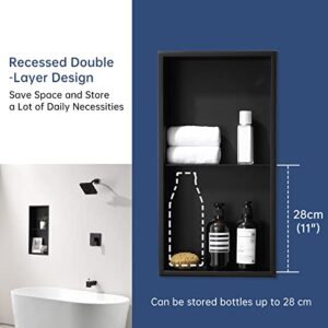 DAYONE Matte Black Shower Niche 12" X 24" NO Tile Needed , Stainless Steel Rectangular Bathroom Wall Soap Niche, Alcove Douche De niche Salle De Bain, Double Shelf Shower or Tub Storage Organizer Nook Insert