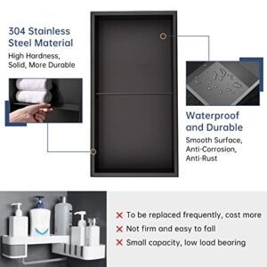 DAYONE Matte Black Shower Niche 12" X 24" NO Tile Needed , Stainless Steel Rectangular Bathroom Wall Soap Niche, Alcove Douche De niche Salle De Bain, Double Shelf Shower or Tub Storage Organizer Nook Insert