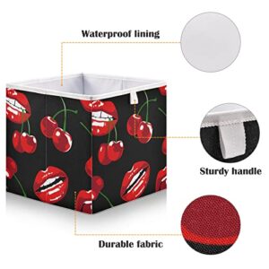 Red Lips Cherry Storage Basket Storage Bin Rectangular Collapsible Storage Box Clothes Toys Bin Organizer for Kids Room Bedroom…