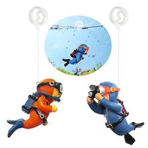 suptec 2-pack floating fish tank decorations cute little diver aquarium decoration aquarium accessories fish playmate for fish tank suitable for all kinds of fish and fish tanks swimming pool