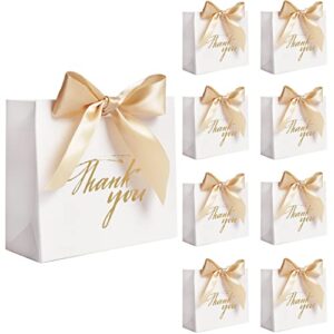 dechisy 24pack small thank you gift bag party favor bags treat boxes with gold bow ribbon, white paper gift bags bulk for wedding baby shower business party supplies
