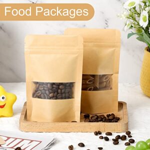 300 Pcs Kraft Bags with Window Kraft Stand up Paper Bags Kraft Zipper Lock Pouches Bulk Mini Food Storage Bags Reusable Heat Sealable Bags for Packaging Home Business (4 x 6 Inch)