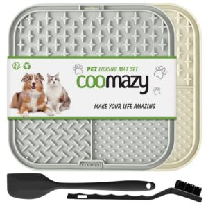 coomazy lick mat for dog and cat, slow feeder & non-slip design, boredom and anxiety reducer, suitable for food, treats, yogurt, peanut butter and liver paste, bpa-free, non-toxic, 2-packs