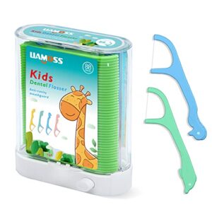 kids flossers dispenser-liamoss dental floss picks dispenser-floss dispenser,colorful animal shape make flossing fun,prevent tooth decay, blue+green,1 box 88 count,ages 3+…