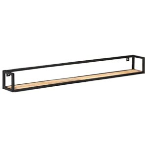 Homvdxl Floating Shelves, Solid Wood Wall Mounted Shelves with Metal Frame for Bedroom Living Room Bathroom Kitchen, Shelves for Wall Decor, 2 Set, 63" W, Mango Wood