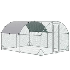 pawhut galvanized large metal chicken coop cage walk-in enclosure poultry hen run house playpen rabbit hutch with cover for outdoor backyard 9.2' x 12.5' x 6.5' silver
