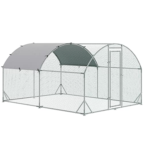 PawHut Galvanized Large Metal Chicken Coop Cage Walk-in Enclosure Poultry Hen Run House Playpen Rabbit Hutch with Cover for Outdoor Backyard 9.2' x 12.5' x 6.5' Silver