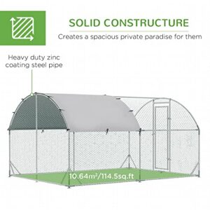 PawHut Galvanized Large Metal Chicken Coop Cage Walk-in Enclosure Poultry Hen Run House Playpen Rabbit Hutch with Cover for Outdoor Backyard 9.2' x 12.5' x 6.5' Silver