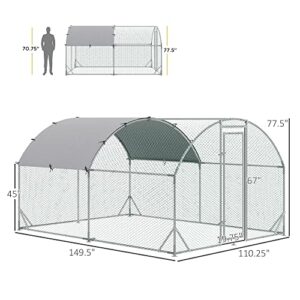 PawHut Galvanized Large Metal Chicken Coop Cage Walk-in Enclosure Poultry Hen Run House Playpen Rabbit Hutch with Cover for Outdoor Backyard 9.2' x 12.5' x 6.5' Silver