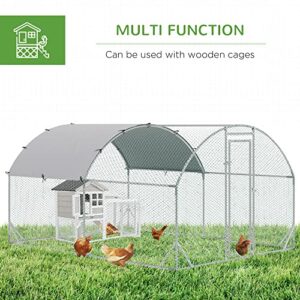 PawHut Galvanized Large Metal Chicken Coop Cage Walk-in Enclosure Poultry Hen Run House Playpen Rabbit Hutch with Cover for Outdoor Backyard 9.2' x 12.5' x 6.5' Silver