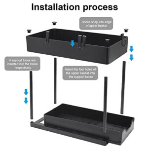 Hesbilr 2 Tier Under Sliding Cabinet Basket Kitchen Organization and Storage, Bathroom Under Sink Organization with Sliding Drawers 4 Hooks, Multifunctional Toilet and Kitchen Storage Cabinets