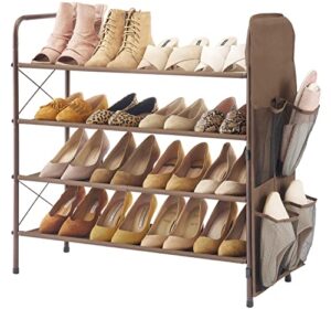 tajsoon 4-tier stackable shoe rack, expandable hanging shoe organizer, fabric shoes shelf storage organizer with x shape fixed frame for entryway doorway, bronze