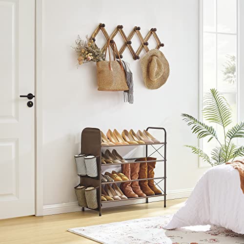 Tajsoon 4-Tier Stackable Shoe Rack, Expandable Hanging Shoe Organizer, Fabric Shoes Shelf Storage Organizer with X Shape Fixed Frame for Entryway Doorway, Bronze