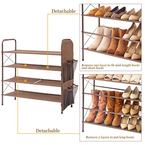 Tajsoon 4-Tier Stackable Shoe Rack, Expandable Hanging Shoe Organizer, Fabric Shoes Shelf Storage Organizer with X Shape Fixed Frame for Entryway Doorway, Bronze