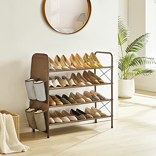 Tajsoon 4-Tier Stackable Shoe Rack, Expandable Hanging Shoe Organizer, Fabric Shoes Shelf Storage Organizer with X Shape Fixed Frame for Entryway Doorway, Bronze