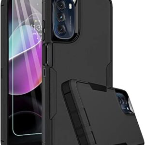 Dahkoiz Motorola Moto G 5G(2022) Case, with Tempered Glass Screen Protector, Dust-Proof Port Cover, Full Body Protection Silicone Rubber Phone Case for Moto G 5G(2022), Black