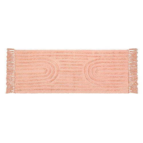 Lanffia Boho Rainbow Hallway Runner Rug 2x6, Tufted Pink Bedside Girl's Room Mat with Tassels, Farmhouse Cotton Woven Washable Throw Carpet for Nursery Laundry Living Room, Peach Pink