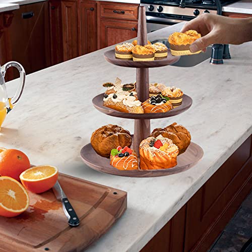 3 Tier Tray Wooden Decorative Farmhouse Tray Rustic Two Tier Tray Kitchen Tabletop Display Food Fruits Afternoon Tea Cupcake Organiser Wooden Rustic Cake Stand for Kitchen Counter Table