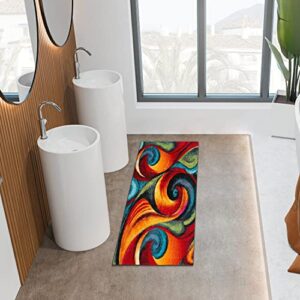 GUBIYU Abstract Rugs Modern Geometric Area Rug Bedroom Living Room Floor Carpet with Swirls in Red Turquoise Orange Contemporary Dining Accent Rugs Sevilla Collection for Hallway 23.6x59 in Runner