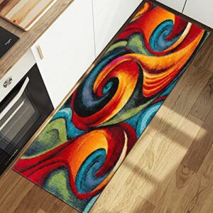 GUBIYU Abstract Rugs Modern Geometric Area Rug Bedroom Living Room Floor Carpet with Swirls in Red Turquoise Orange Contemporary Dining Accent Rugs Sevilla Collection for Hallway 23.6x59 in Runner