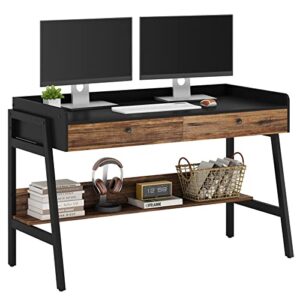 Tribesigns Computer Desk with 2 Large Drawers, 47 Inch Modern Home Office Desk with Storage Shelves, Industrial Writing Desk Study Table Workstation
