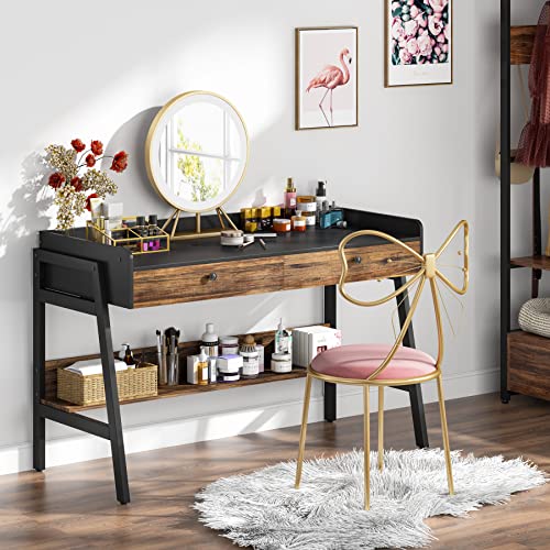 Tribesigns Computer Desk with 2 Large Drawers, 47 Inch Modern Home Office Desk with Storage Shelves, Industrial Writing Desk Study Table Workstation