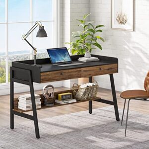 Tribesigns Computer Desk with 2 Large Drawers, 47 Inch Modern Home Office Desk with Storage Shelves, Industrial Writing Desk Study Table Workstation