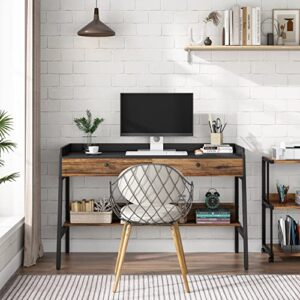 Tribesigns Computer Desk with 2 Large Drawers, 47 Inch Modern Home Office Desk with Storage Shelves, Industrial Writing Desk Study Table Workstation