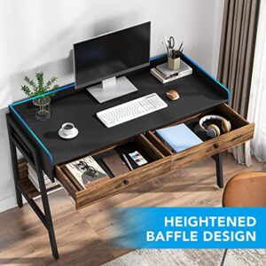 Tribesigns Computer Desk with 2 Large Drawers, 47 Inch Modern Home Office Desk with Storage Shelves, Industrial Writing Desk Study Table Workstation