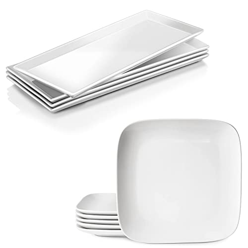 DOWAN 14.5" Rectangular Plates Set of 4 & 10.6" Square Dinner Plates Set of 6