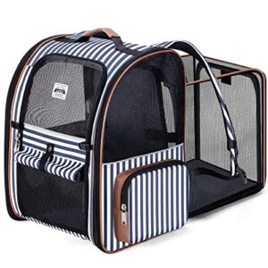 lekebobor large cat backpack carrier expandable pet carrier backpack for small dogs medium cats fit up to 18 lbs, dog carrier backpack,puppy backpack carrier, blue striped