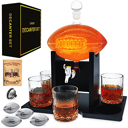 Football Whiskey Decanter Set with Glasses Spout 4Chiller,Whiskey Decanter Sets for Men,Whiskey Set Gifts for Men,Birthday Gifts for Men Gifts for Dad Gifts for Him Boyfriend,Alcohol Tequila Decanter