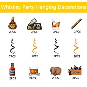 UOMNICUE Whiskey Swirls Happy Birthday Party Decorations for Men, Perfection Party Supplies Whiskey Party Hanging Swirls Ceiling Streamers for 30th 40th 50th Birthday Decorations Cheers Party