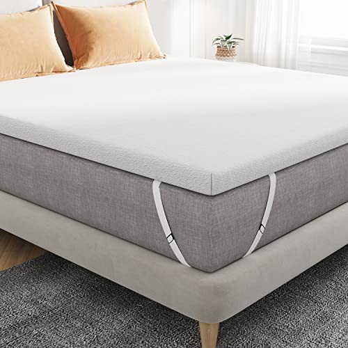 Sweetnight 3 Inch Queen Mattress Topper, Gel Mattress Topper for Cooling Sleep & Pressure Relieving, Foam Mattress Topper with Breathable Knitted Cover, CertiPUR-US Certified, Plush, Queen Size,White