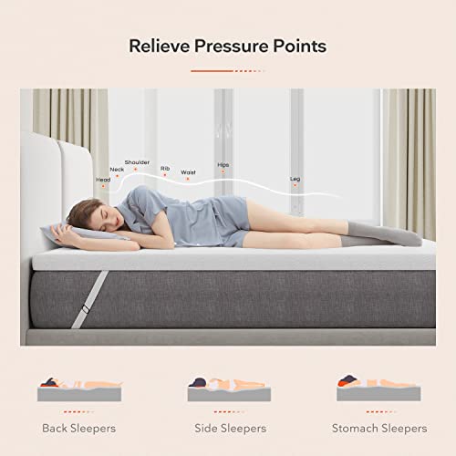 Sweetnight 3 Inch Queen Mattress Topper, Gel Mattress Topper for Cooling Sleep & Pressure Relieving, Foam Mattress Topper with Breathable Knitted Cover, CertiPUR-US Certified, Plush, Queen Size,White