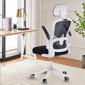 zxbeer office chair ergonomic desk chair lumbar support height adjustable computer chair with flip-up armrests, mesh high back, and 360° rocking function swivel task chair for home office