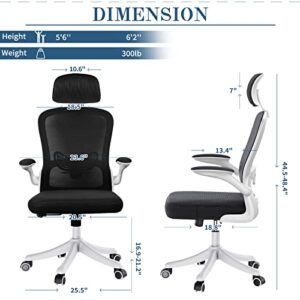 ZXBEER Office Chair Ergonomic Desk Chair Lumbar Support Height Adjustable Computer Chair with Flip-up Armrests, Mesh High Back, and 360° Rocking Function Swivel Task Chair for Home Office