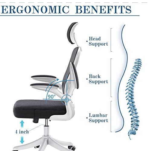 ZXBEER Office Chair Ergonomic Desk Chair Lumbar Support Height Adjustable Computer Chair with Flip-up Armrests, Mesh High Back, and 360° Rocking Function Swivel Task Chair for Home Office