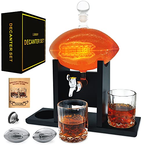 Football Whiskey Decanter Set with Glasses Spout Football Chiller,Whiskey Decanter Sets for Men,Tequila Liquor Decanter Whiskey Set Bourbon Gifts for Men Gifts for Dad Gifts for Boyfriend Him Husband